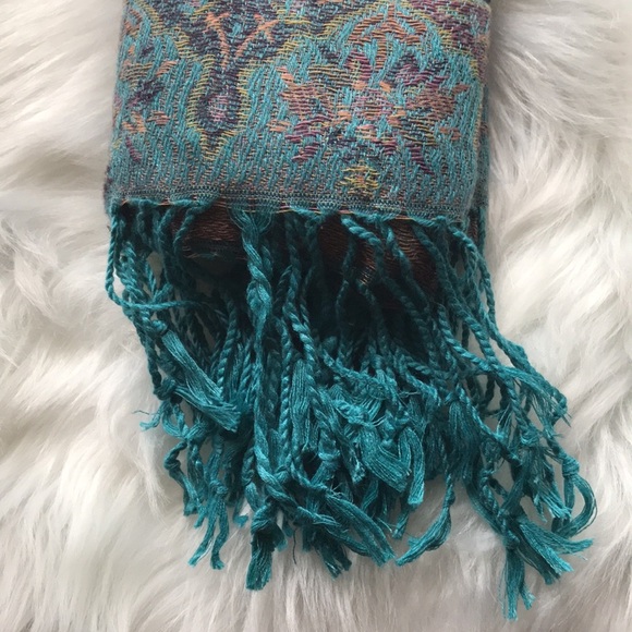 NWT Pashmina Scarf Aqua Green | Dry Clean Only |Paisley Wrap Shrug - Picture 4 of 11